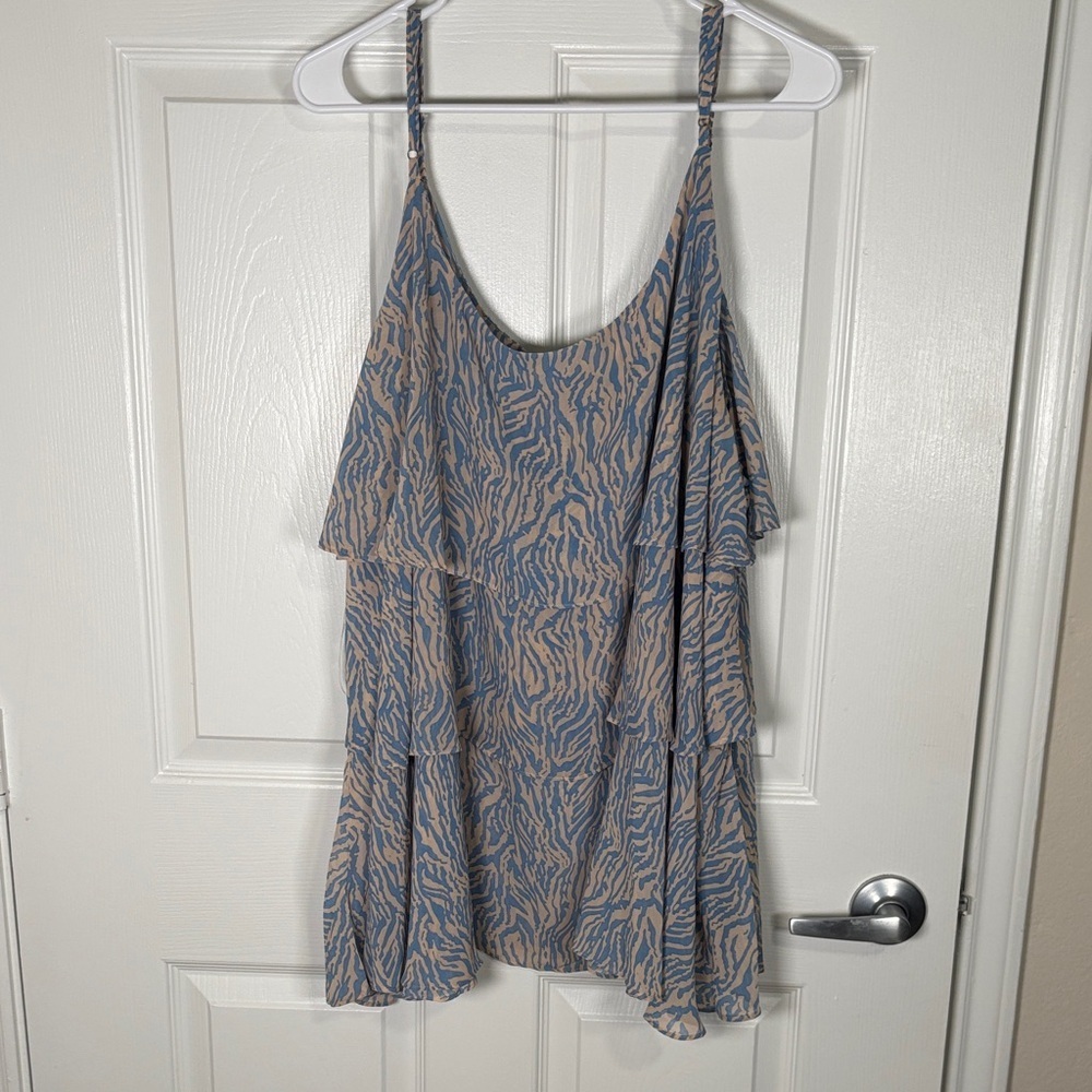 NWT Hayden Los Angeles Blue Zebra Print Tiered Ruffle Tank Top 2XL